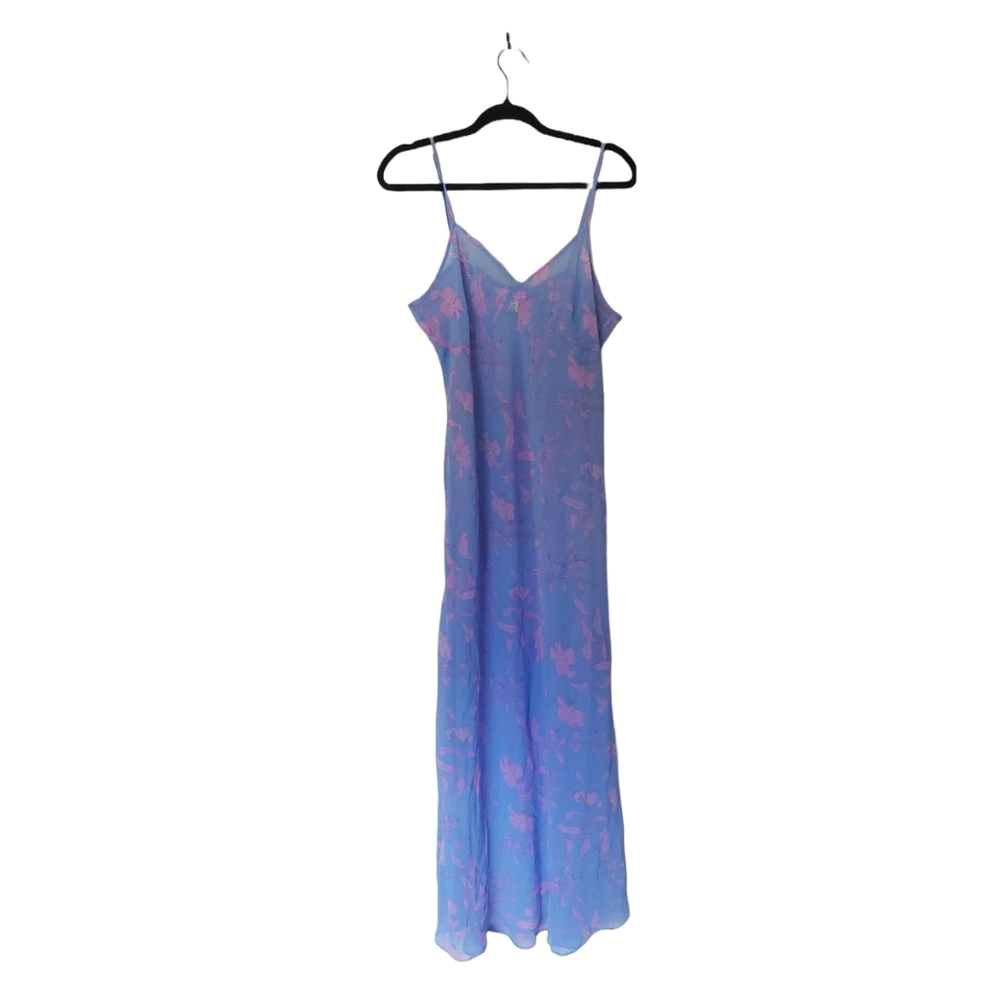 Sheer blue and pink maxi slip dress